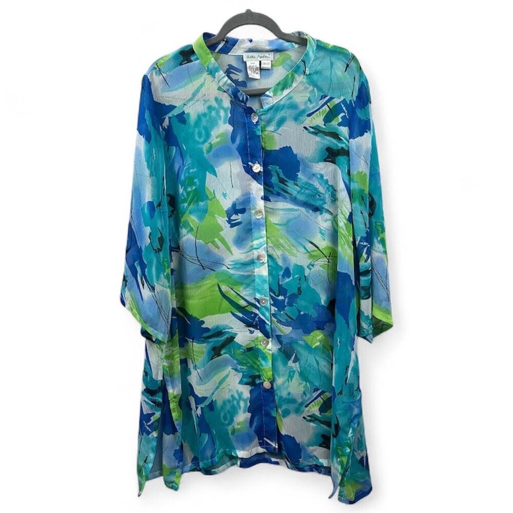Ulla Popken Sheer Tunic 20 / 22 Oversized Abstract Bold Relaxed Beach Resort